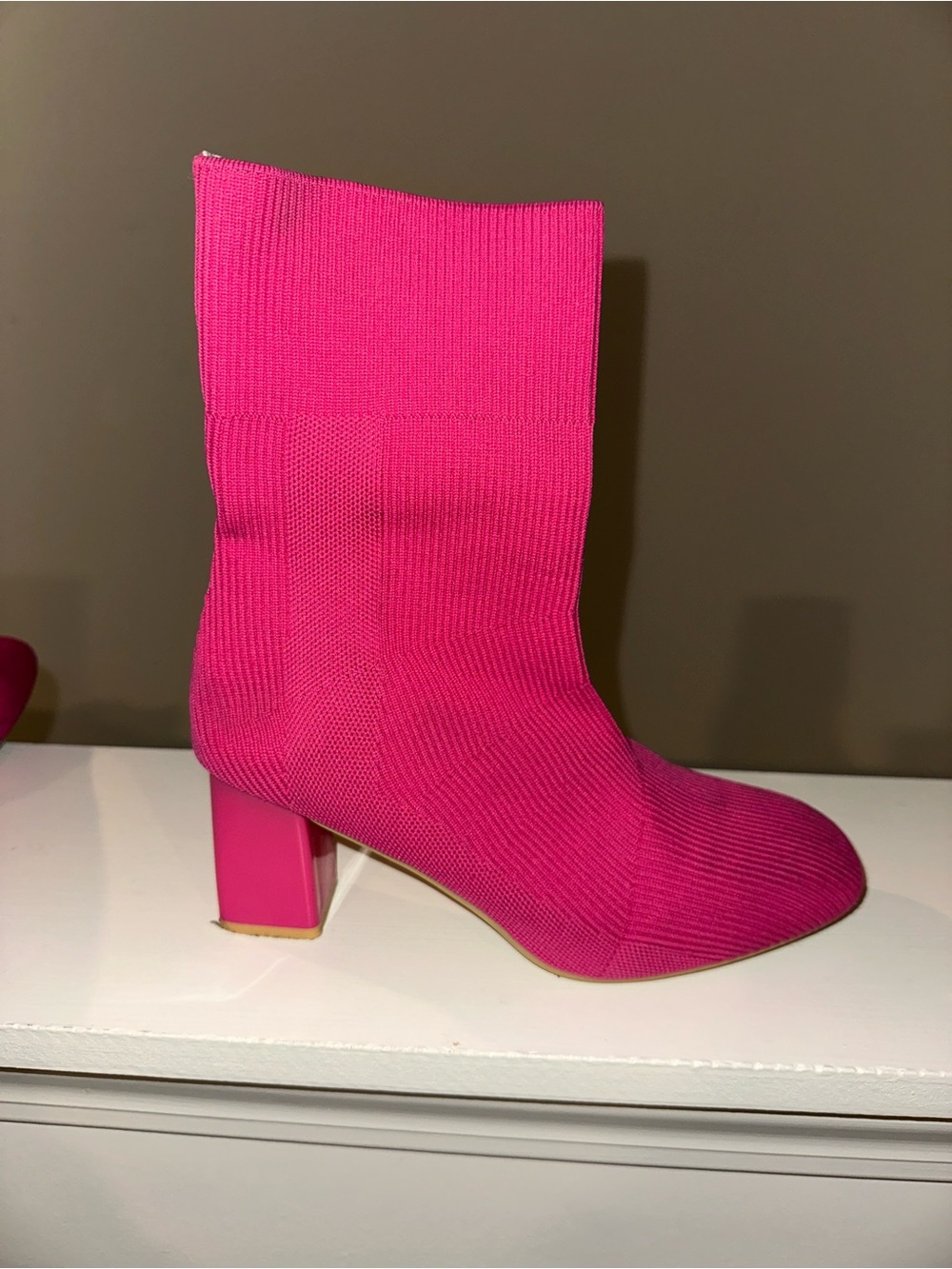 Women's Hot Pink Knit Block Heel Boot